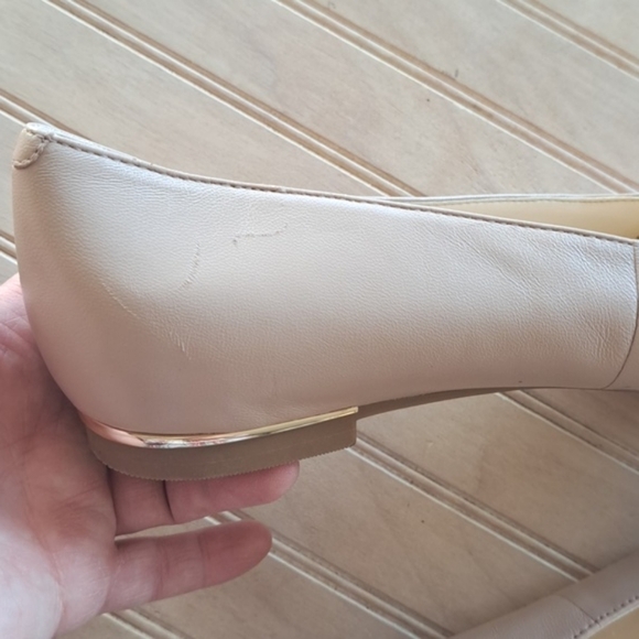 Nine West Corrine Smooth Soft Leather Gold Heel Edging Slip-in Chic Ballet Flats - Picture 6 of 9